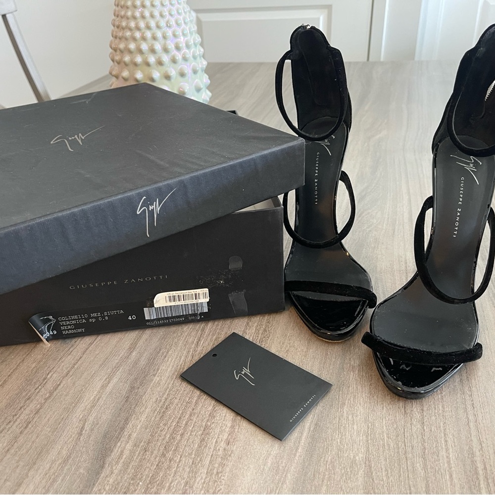 Giuseppe Zanotti black velvet sandal heels